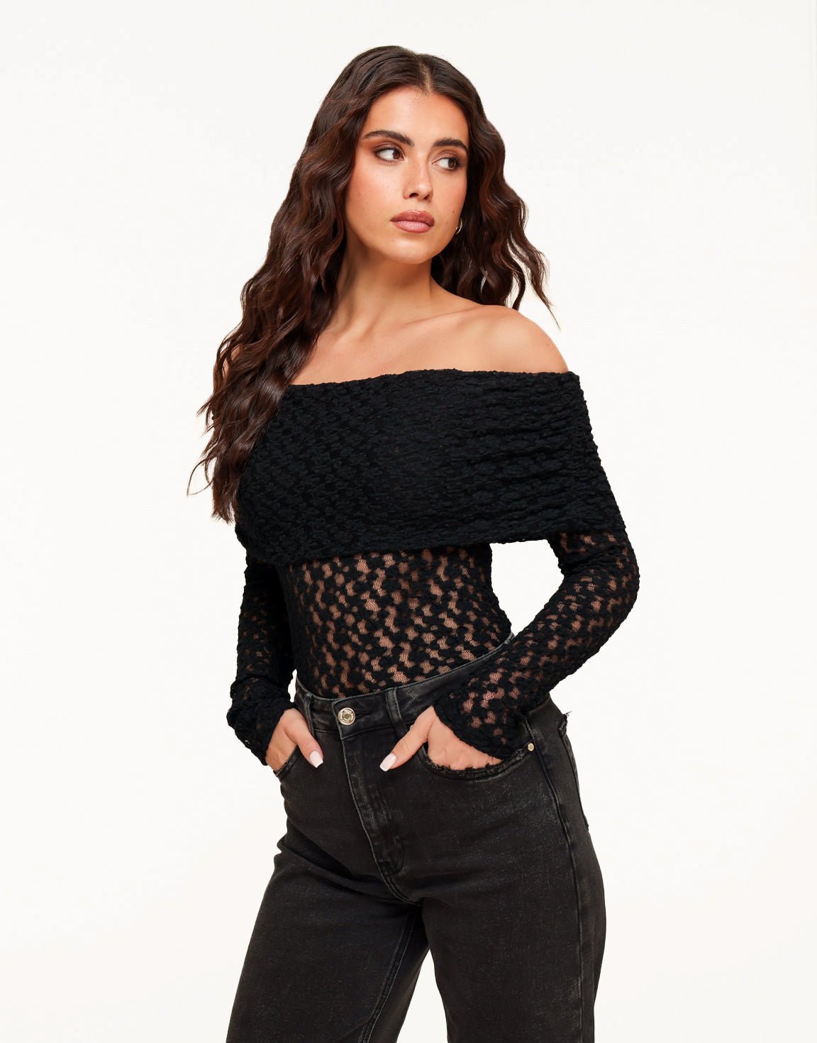 Black Wrapped Off Shoulder - Top - Olivia & Kate