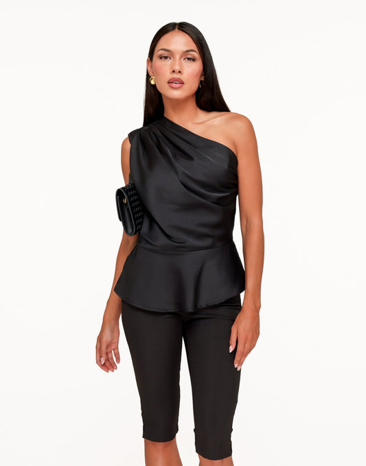 Zwarte One Shoulder Flowy Onderkant - Top - Olivia & Kate
