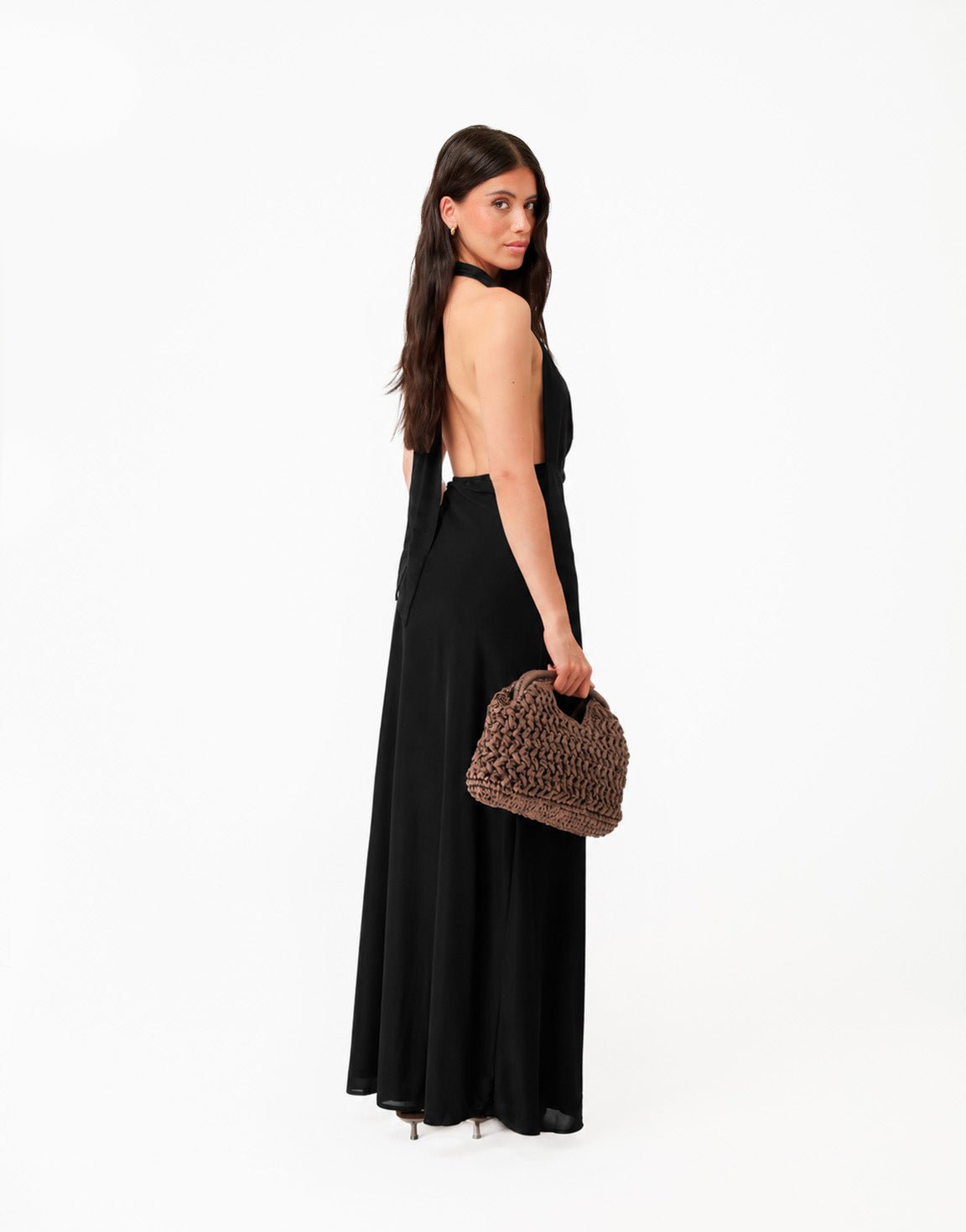 Zwarte Open Halter Lange - Jurk - Olivia & Kate