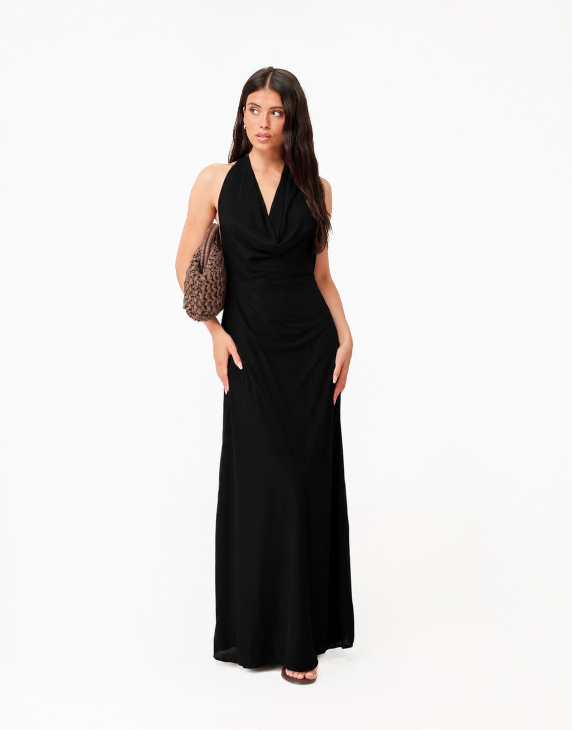 Zwarte Open Halter Lange - Jurk - Olivia & Kate