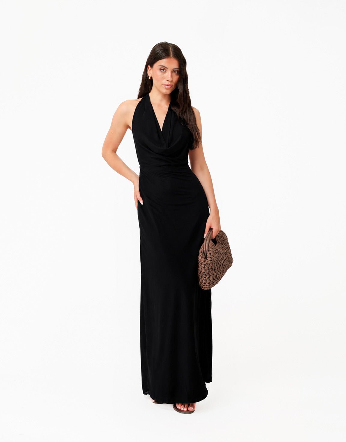 Zwarte Open Halter Lange - Jurk - Olivia & Kate