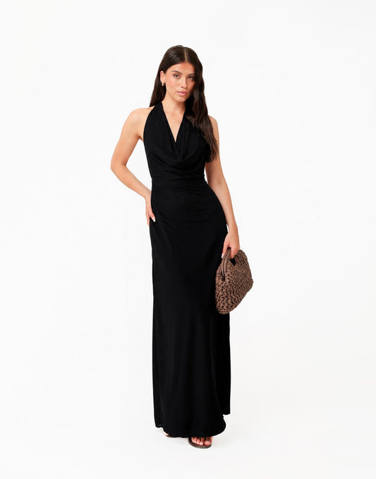 Zwarte Open Halter Lange - Jurk - Olivia & Kate