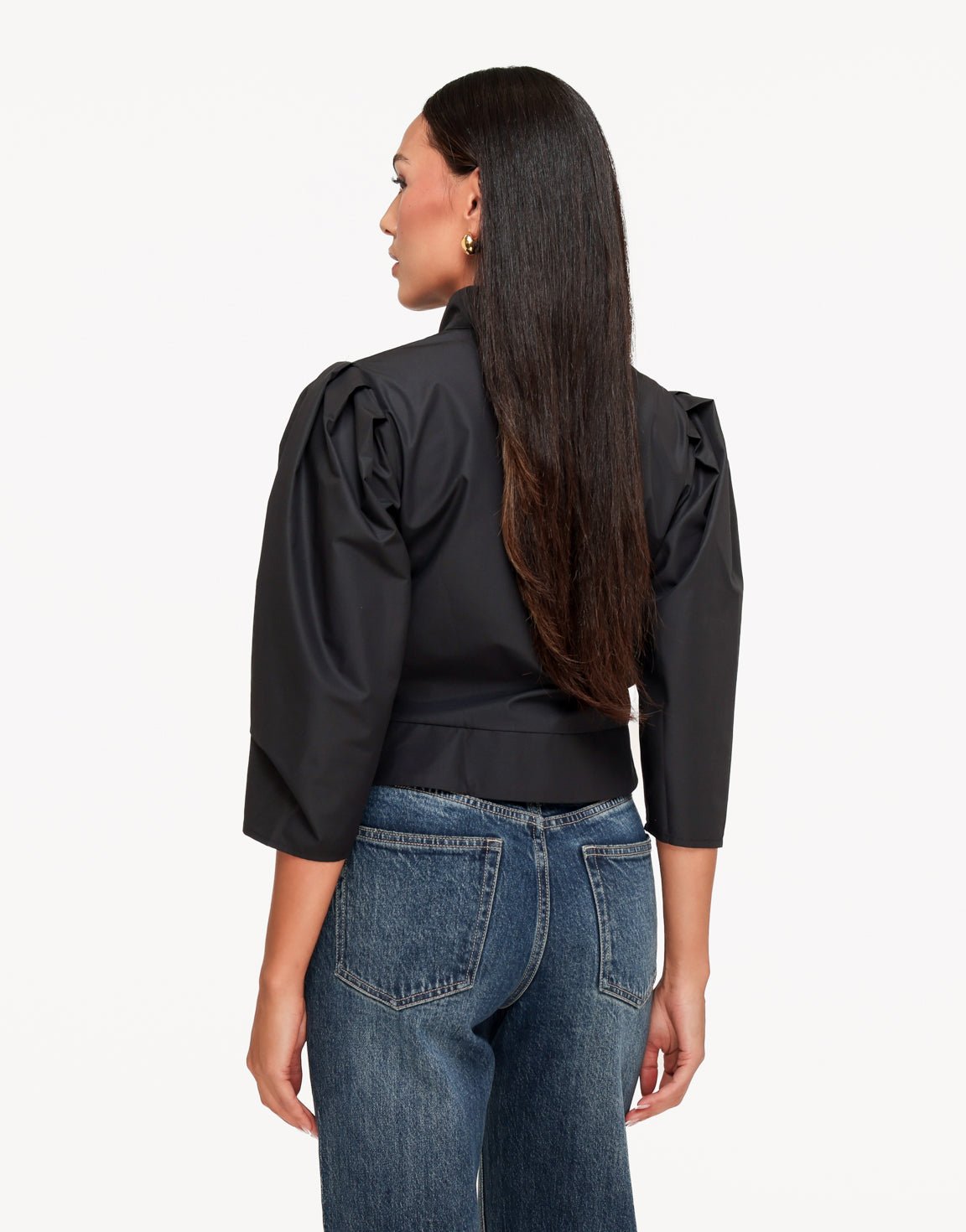 Zwarte Pofmouwen Knoopjes LS - Blouse - Olivia & Kate