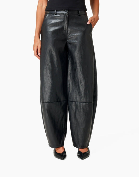 Zwarte PU Ballon Detail - Broek - Olivia & Kate