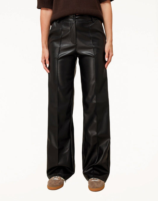 Zwarte PU Leren Wijde Naden - Broek - Olivia & Kate