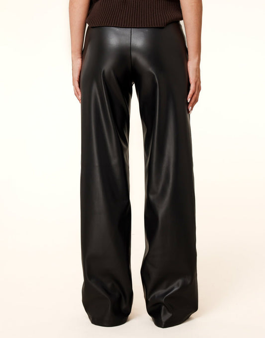 Zwarte PU Leren Wijde Naden - Broek - Olivia & Kate