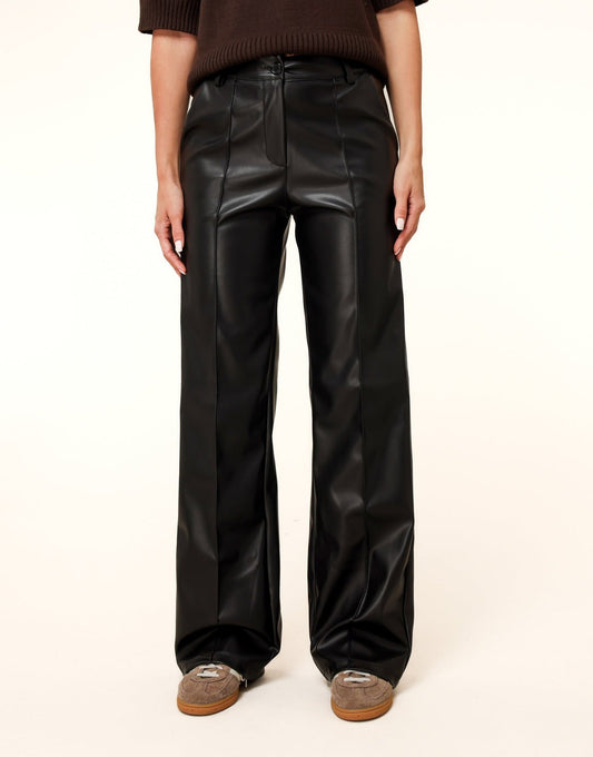 Zwarte PU Leren Wijde Naden - Broek - Olivia & Kate