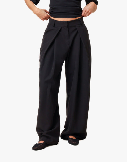 Zwarte Regular Wijde Ballon Plooien - Pantalon - Olivia & Kate