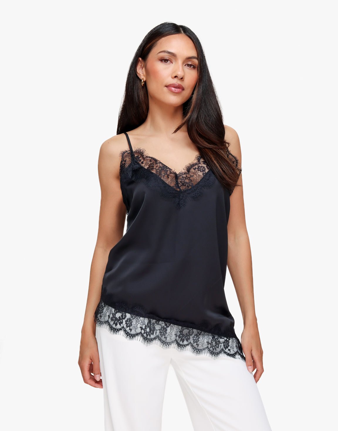 Zwarte Satijnen Schuine Kanten - Top - Olivia & Kate