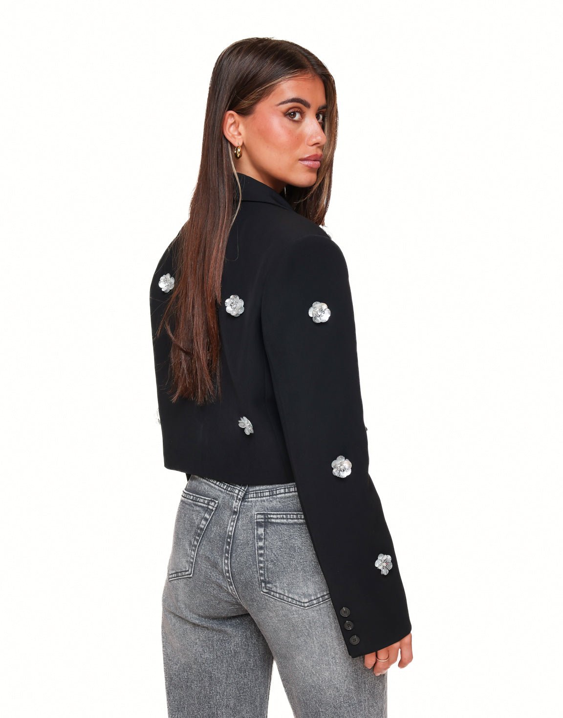 Zwarte Statement Bloemen Cropped - Blazer - Olivia & Kate