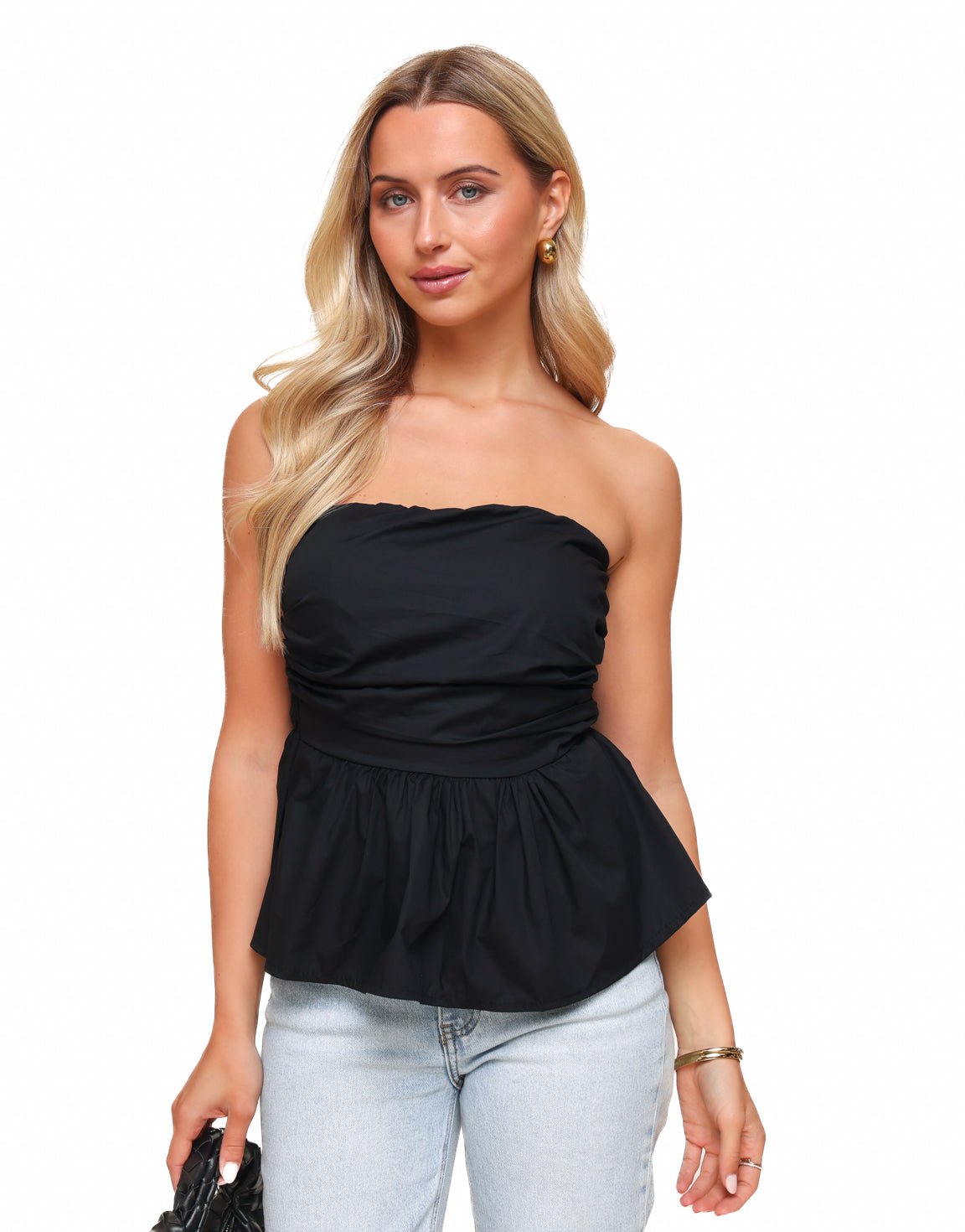Zwarte Strapless Peplum - Top - Olivia & Kate