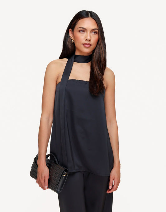 Zwarte Strapless Satijnen Sjaal Detail - Top - Olivia & Kate