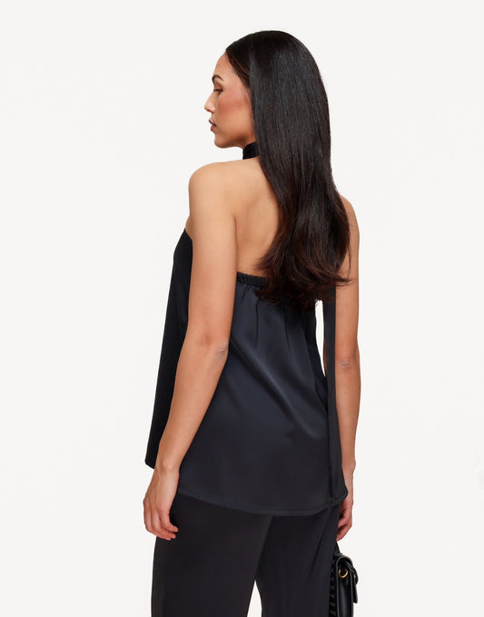 Zwarte Strapless Satijnen Sjaal Detail - Top - Olivia & Kate