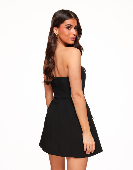Zwarte Strapless Uitlopende - Jurk - Olivia & Kate