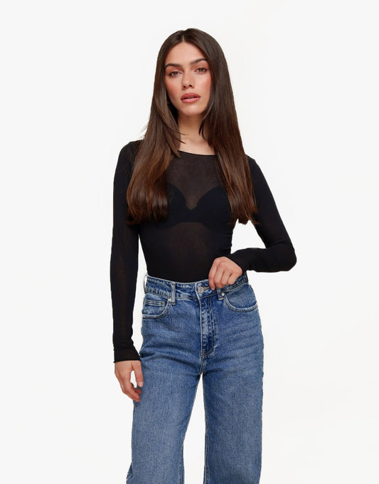 Zwarte Zachte Doorschijnende LS - Top - Olivia & Kate