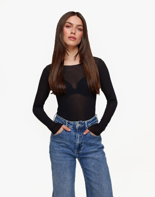 Zwarte Zachte Doorschijnende LS - Top - Olivia & Kate