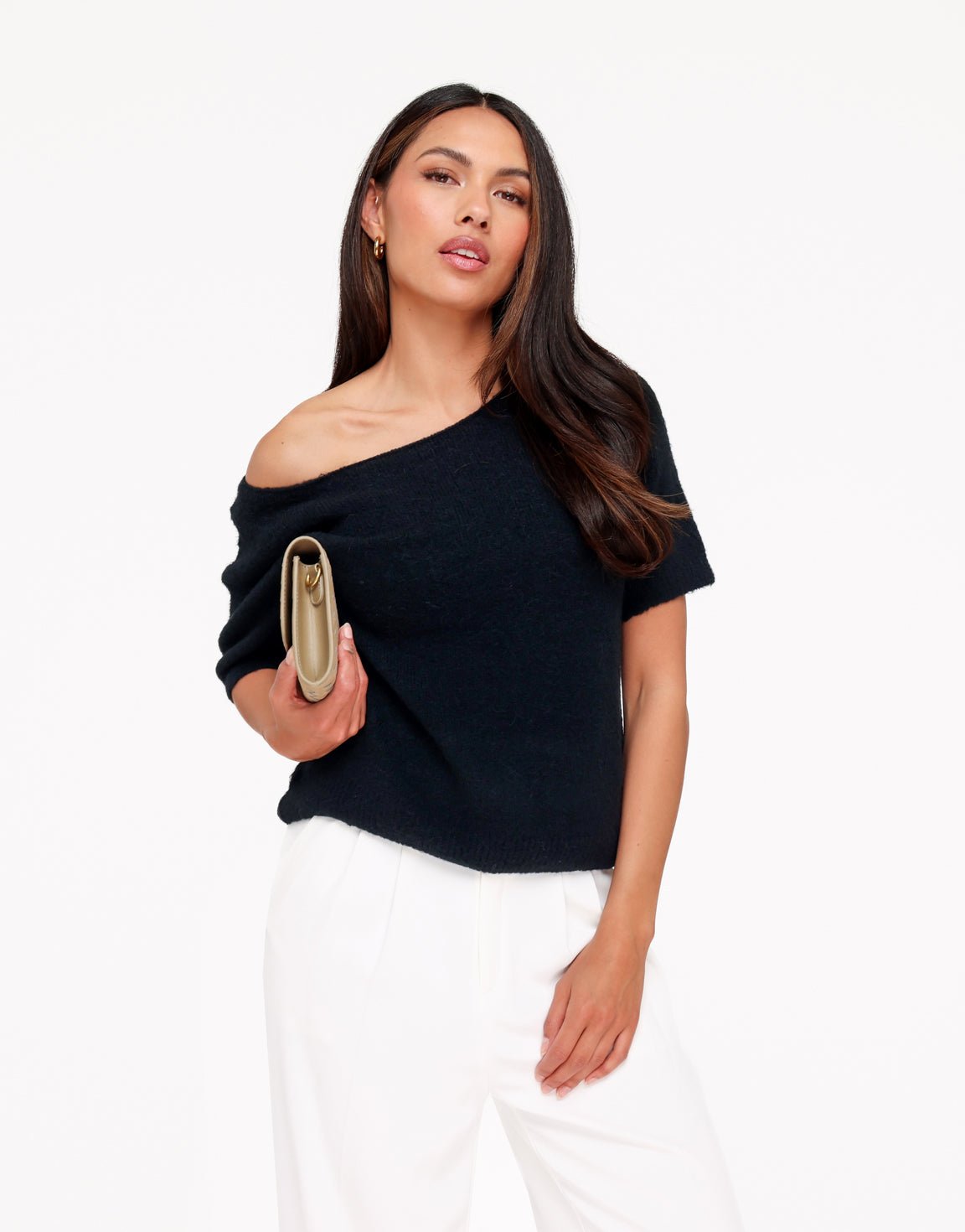 Zwarte Zachte Off Shoulder SS - Trui - Olivia & Kate