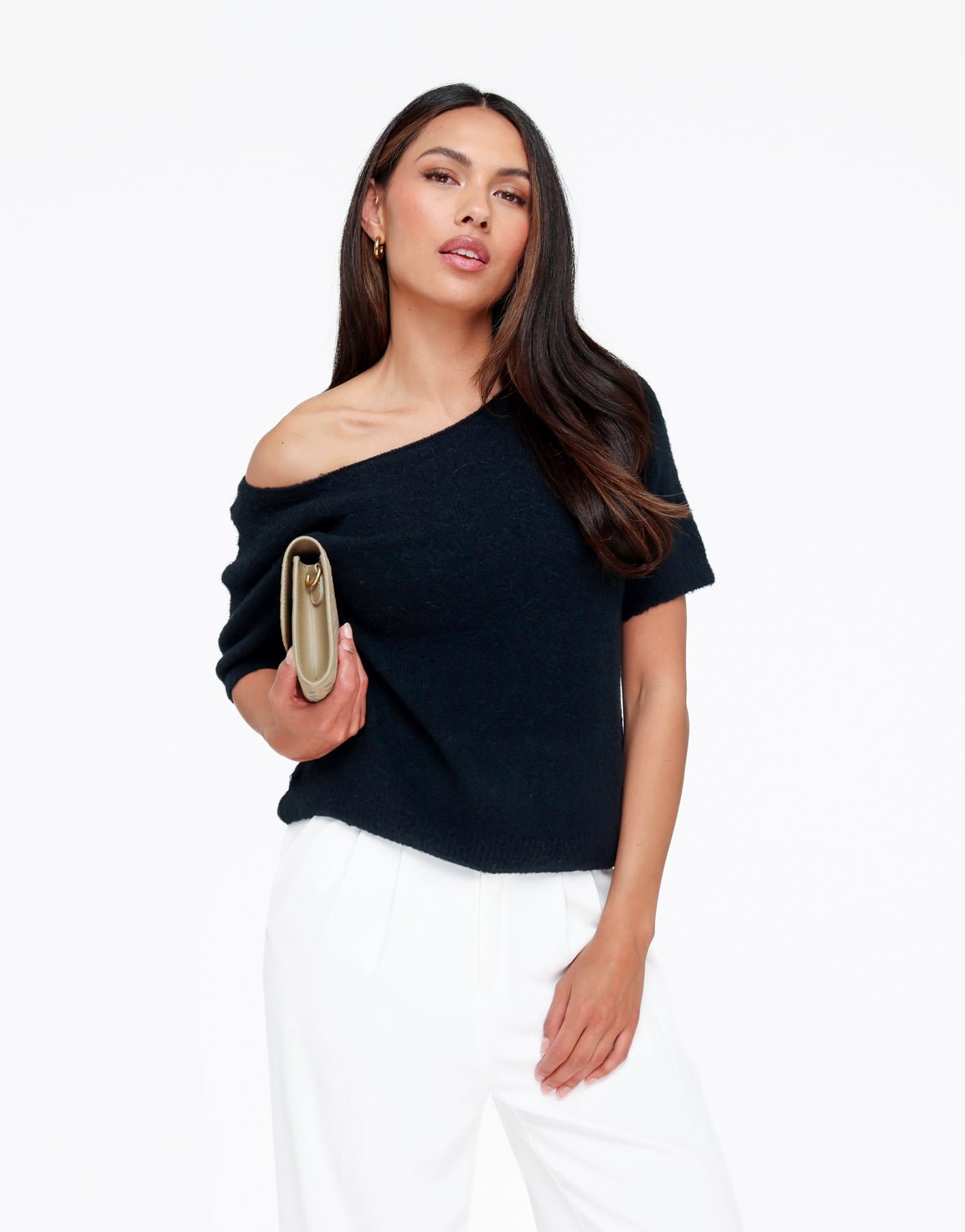 Zwarte Zachte Off Shoulder SS - Trui - Olivia & Kate